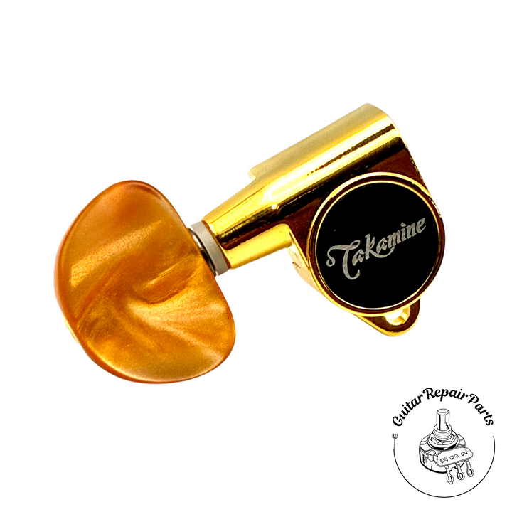 Takamine TPK0541 Guitar Tuning Keys, Gotoh SG311 (6 pcs) - Gold w. Orange Button