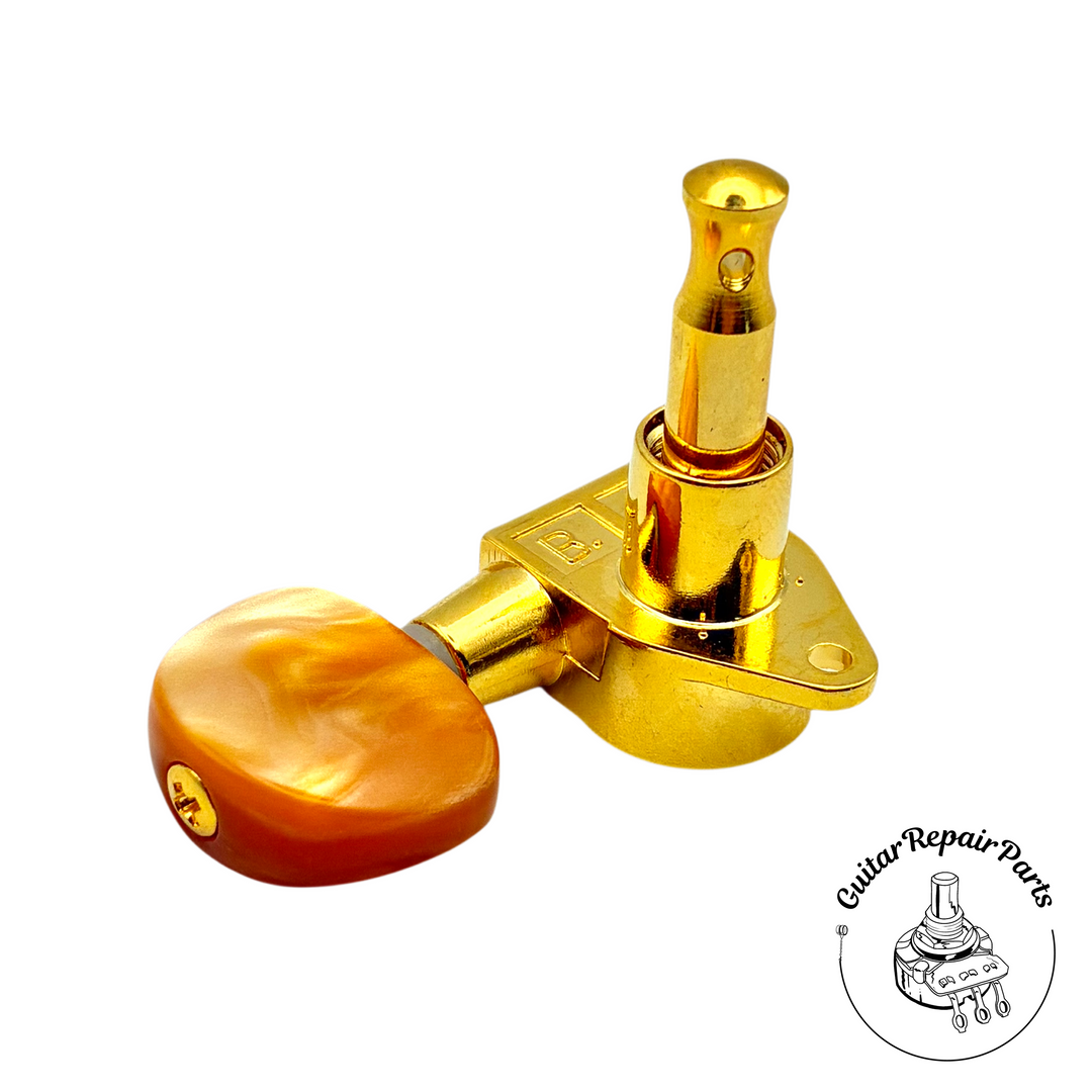 Takamine TPK0541 Guitar Tuning Keys, Gotoh SG311 (6 pcs) - Gold w. Orange Button