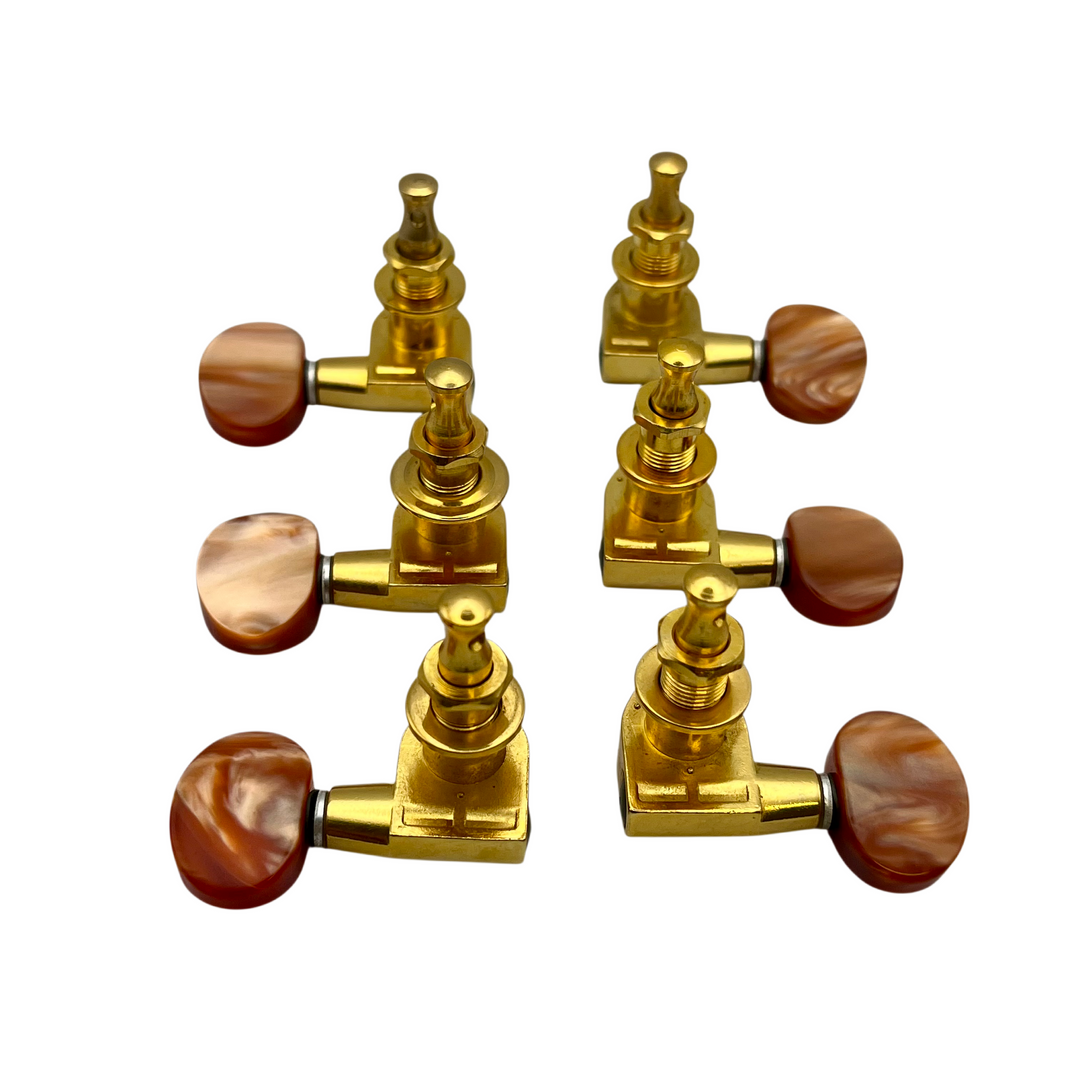 Alvarez Guitar Tuning Machine Keys, 3x3 Gold w. Orange Plastic Button (B-Stock)