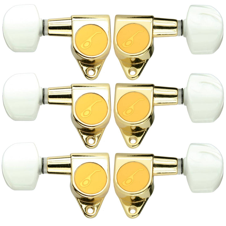 Ovation Guitar Tuning Machine Keys w. Logo 3x3 Large Pearloid Button - Gold