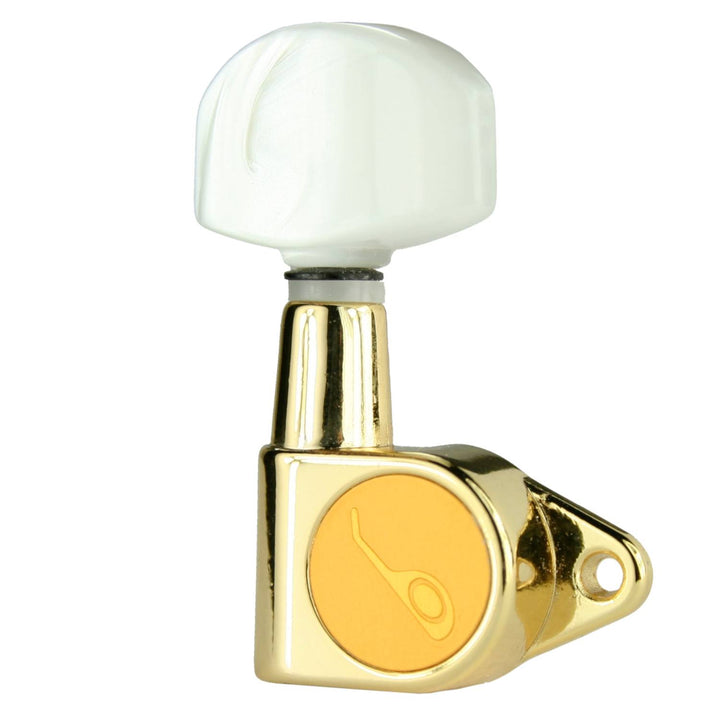 Ovation Guitar Tuning Machine Keys w. Logo 3x3 Large Pearloid Button - Gold