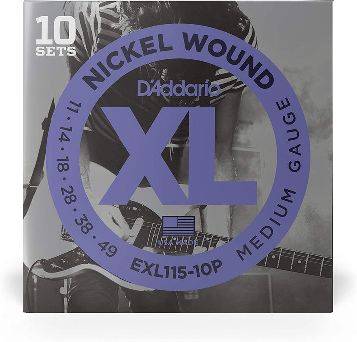 D'Addario EXL115-10P XL Nickel Electric Guitar Strings, 11-49 Medium, 10-Pack