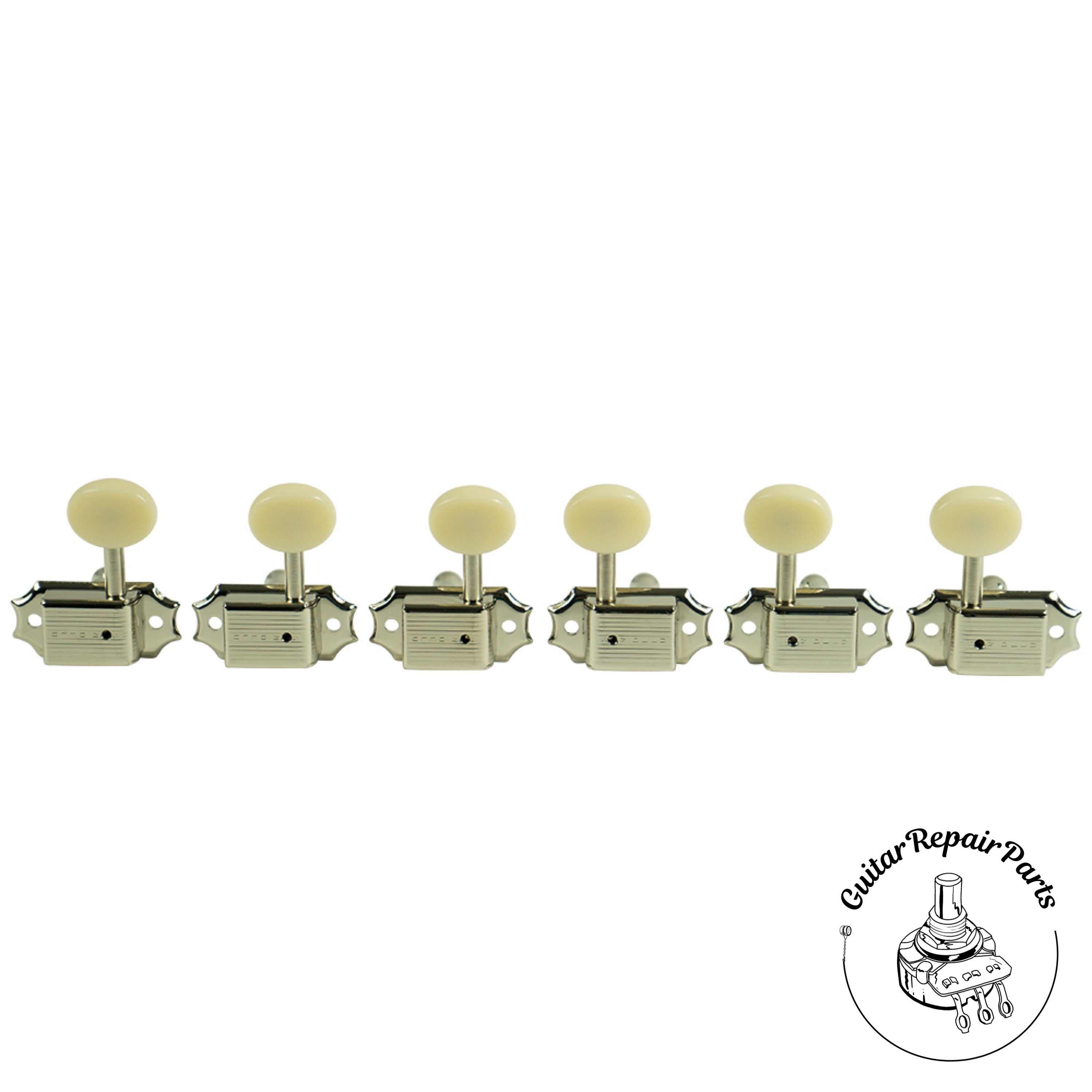 Kluson KD-3-NP Single Line Deluxe Series Tuning Machines, 3x3 - Nickel w.  Plastic Oval Button