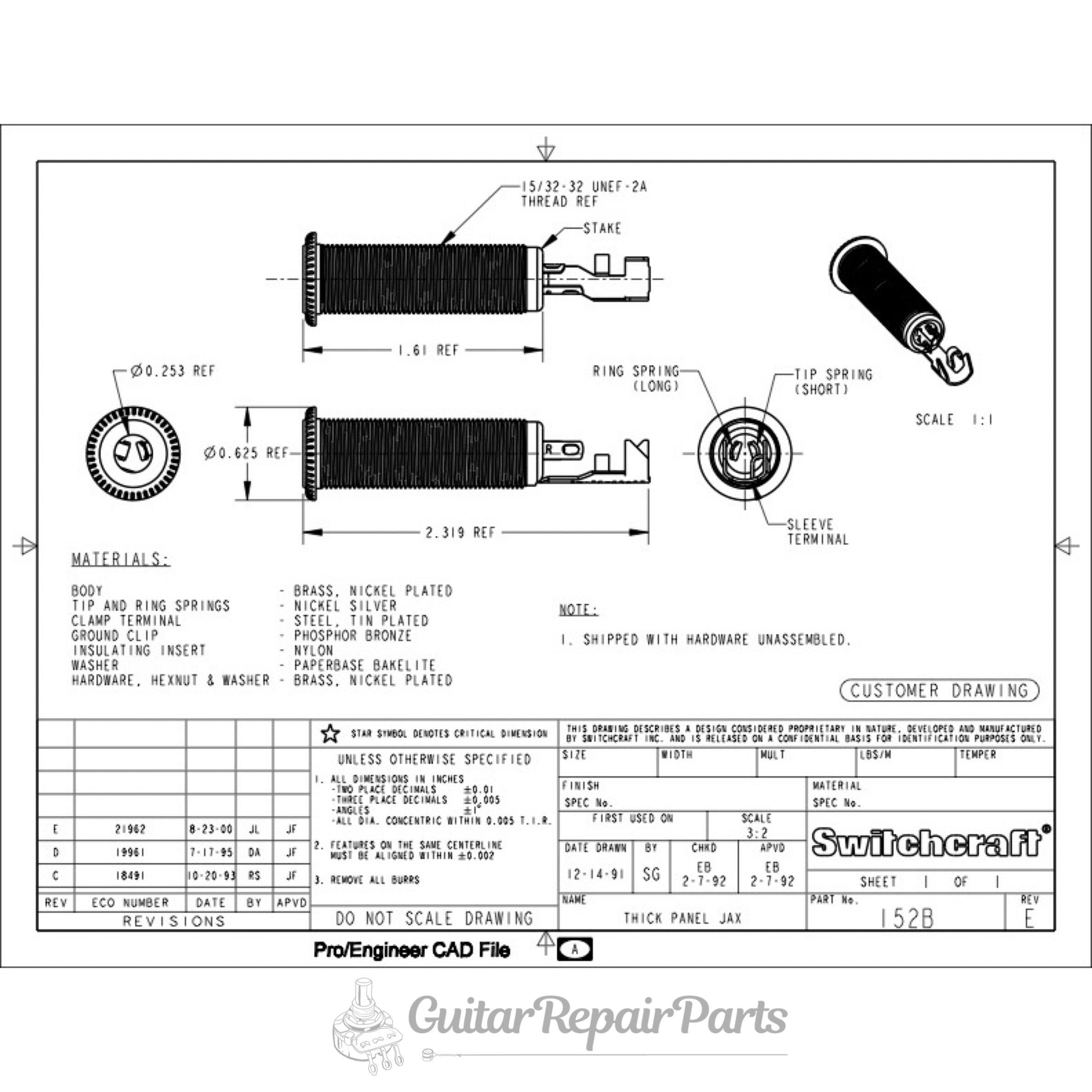 Switchcraft Long Threaded 1/4