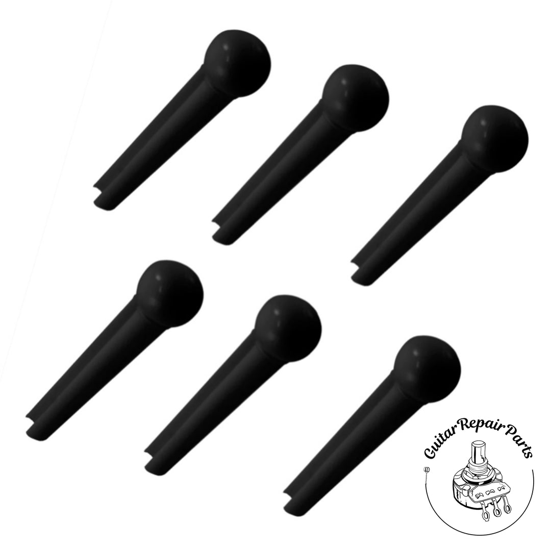 Plastic Acoustic Guitar Bridge Pins, No Dot (6 pcs) - Black
