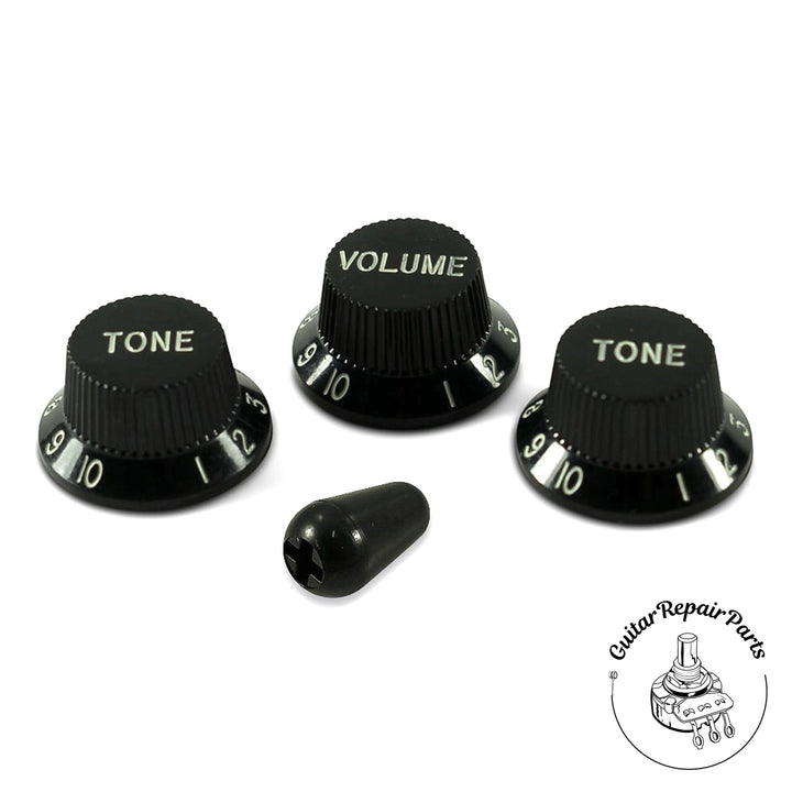 Plastic Strat / UFO Style Knob and Switch Tip Set - Black & White