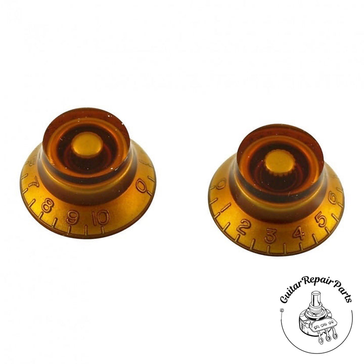 Plastic Top Hat Bell Knobs, Fits Course-Splined Split-Shafts (2 pcs) - Amber