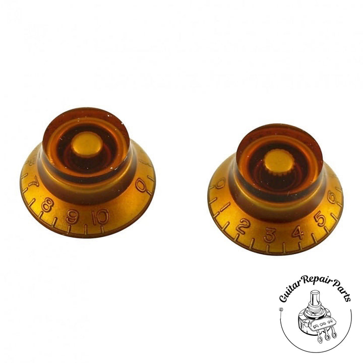 Plastic Top Hat Bell Knobs, Fits Fine-Splined Split-Shafts (2 pcs) - Amber