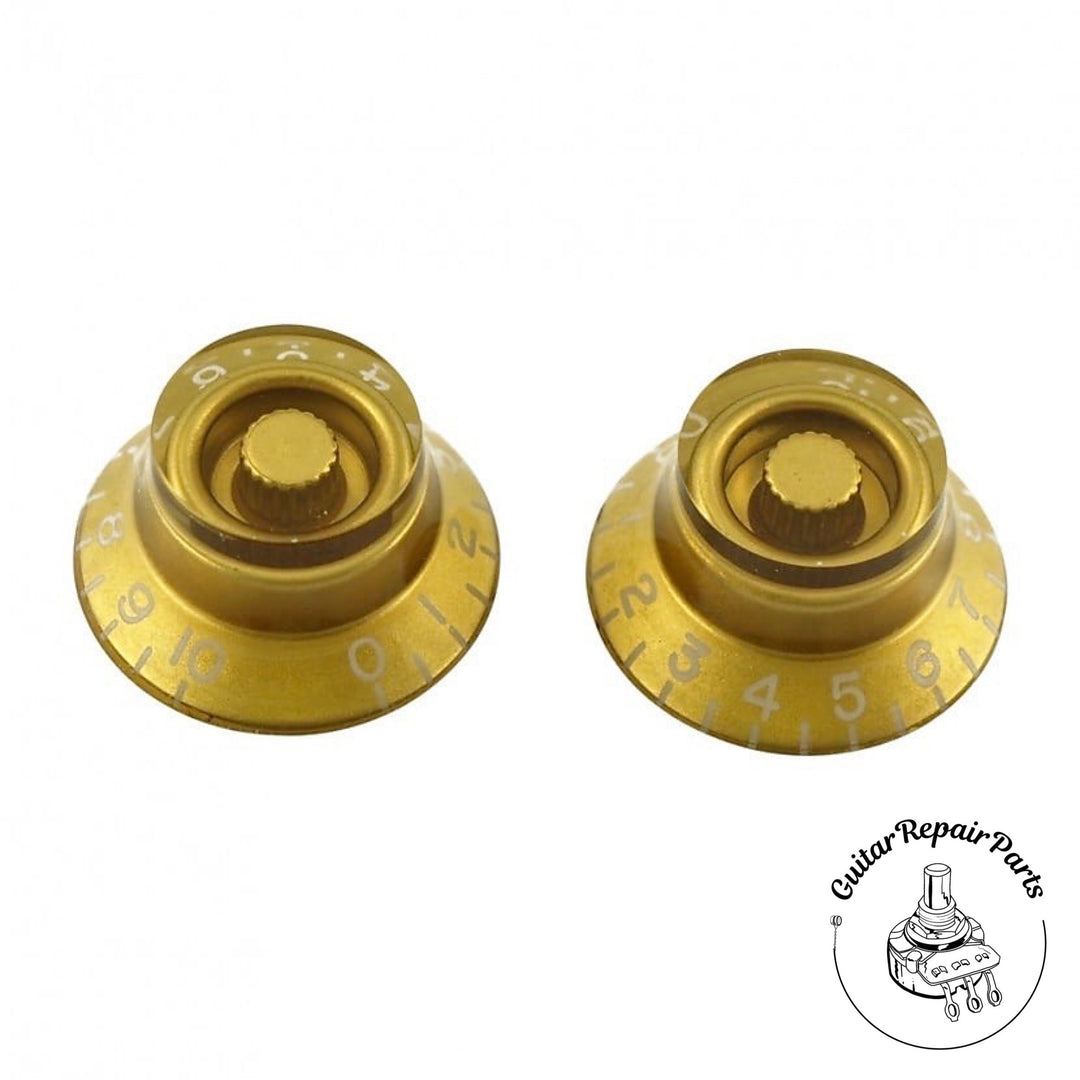 Plastic Top Hat Bell Knobs, Fits Course-Splined Split-Shafts (2 pcs) - Gold