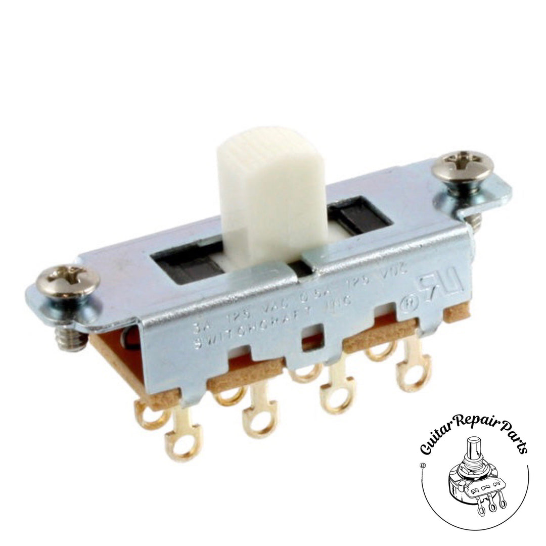 Switchcraft 3-Position On-Off-On DPTT Slide Switch, Mustang / Duo-Sonic - White