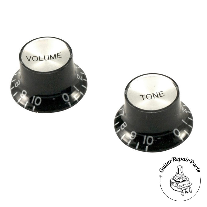 Plastic Top Hat Reflector Bell Knobs (1 vol / 1 tone) -  Black / Silver
