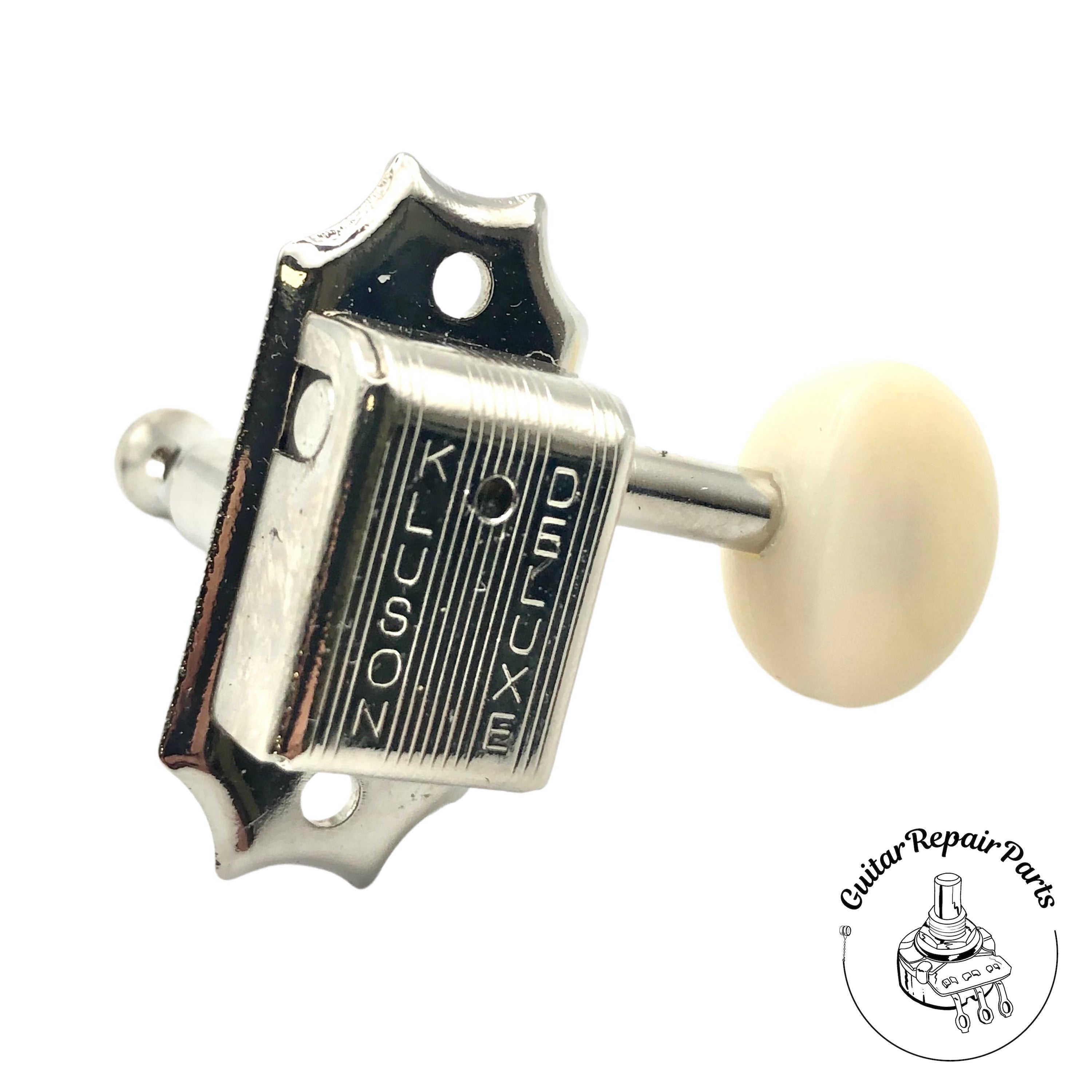 Kluson KD-3-NPDR Double Line Deluxe Series Tuning Machines, 3x3 - Nickel w.  Plastic Oval Button