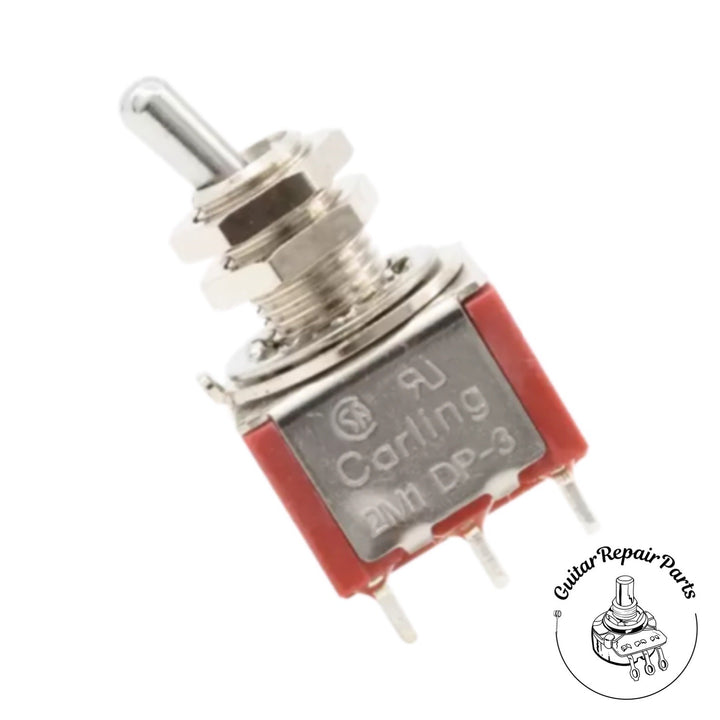 Carling On-Off-On 3 Position DPDT Mini Toggle Switch w. Short Bat - Chrome