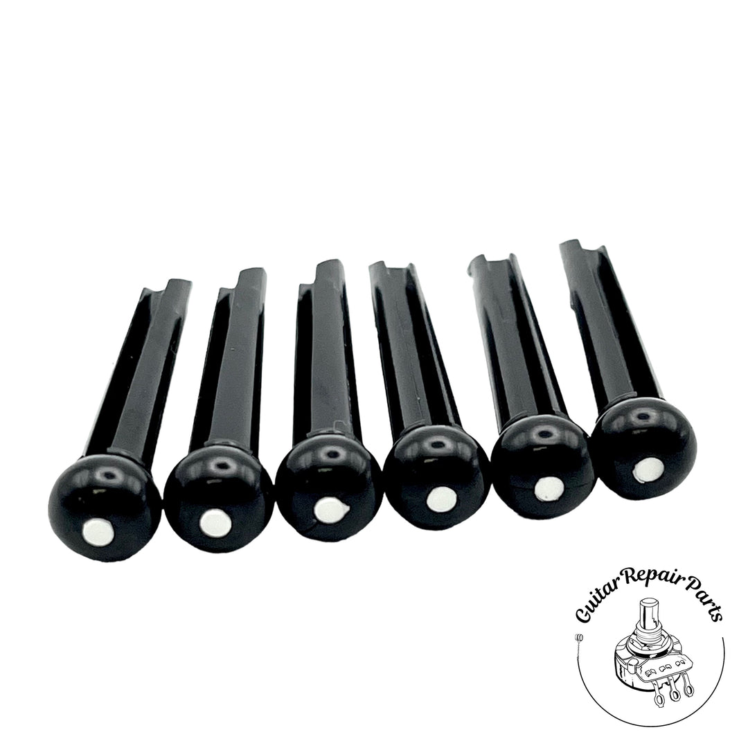 Plastic Acoustic Guitar Bridge Pins (6 pcs) - Black w. White Dot
