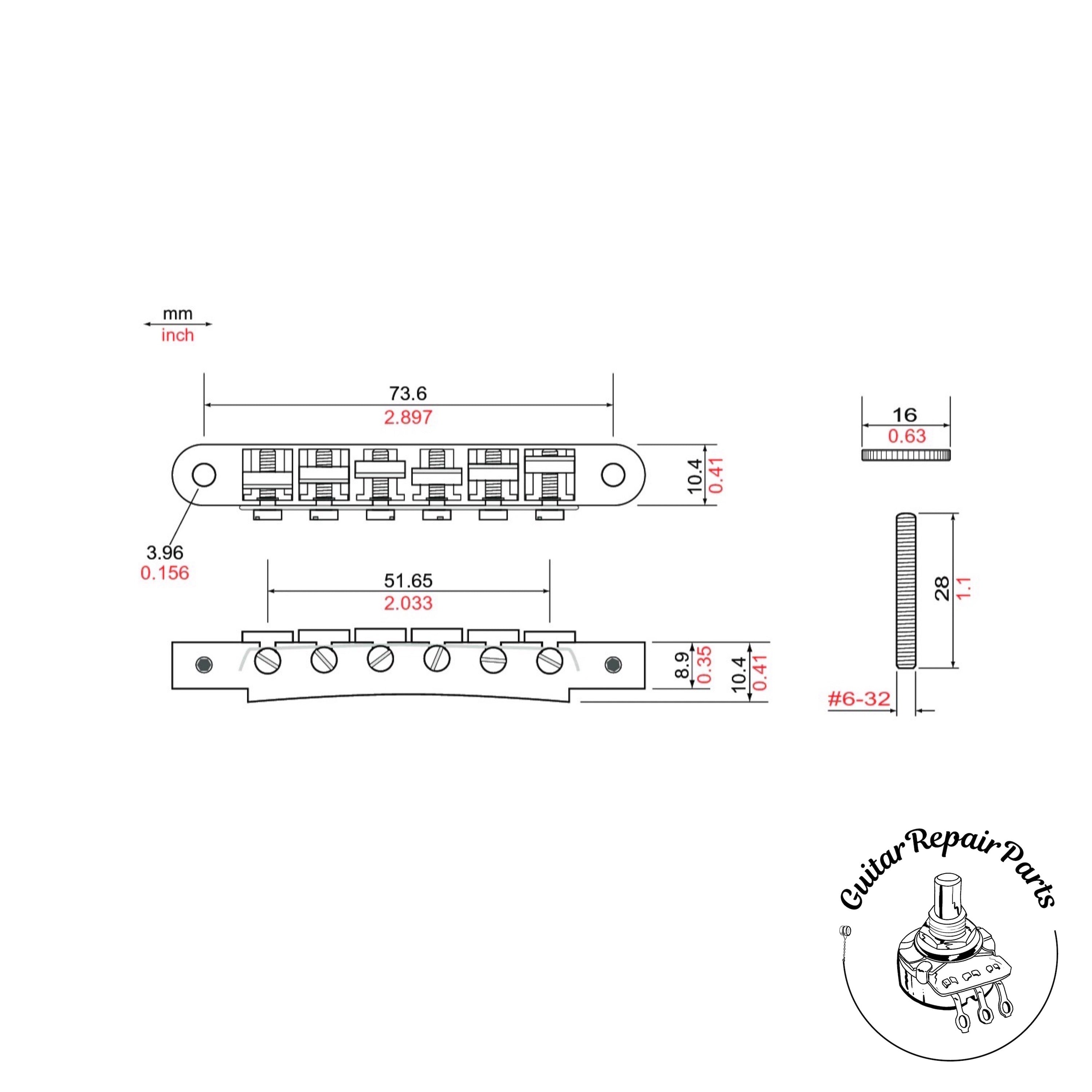 TonePros TP6R-C Locking Nashville Tune-O-Matic Roller Bridge, SAE