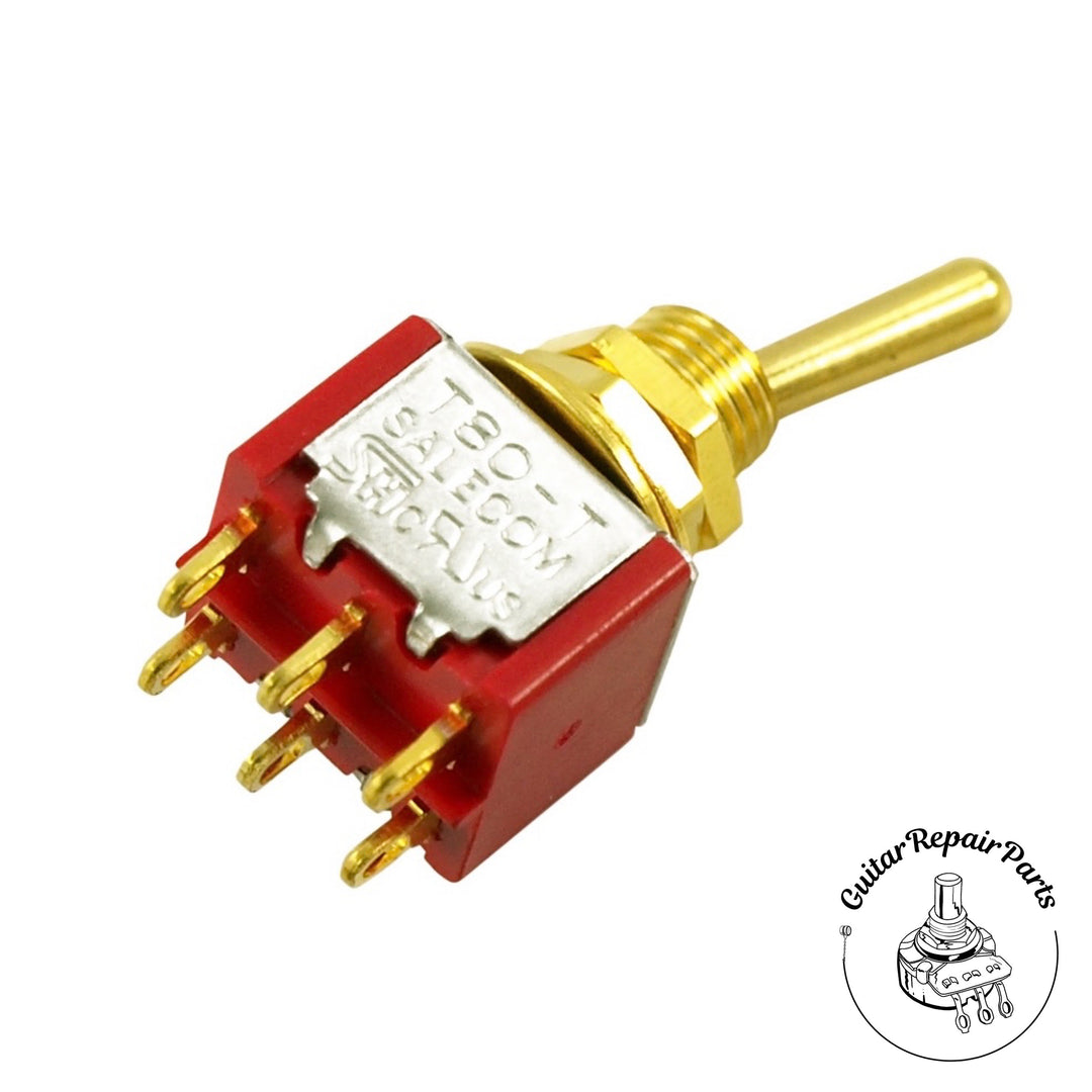 SALECOM On-Off-On 3 Position DPDT Mini Toggle Switch w. Round Bat - Gold