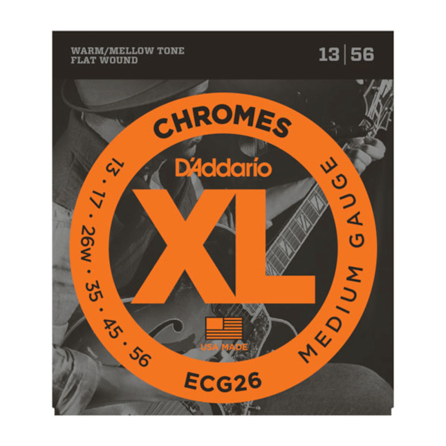 D'Addario ECG26 Chromes Flat Wound Guitar Strings, Medium 13-56