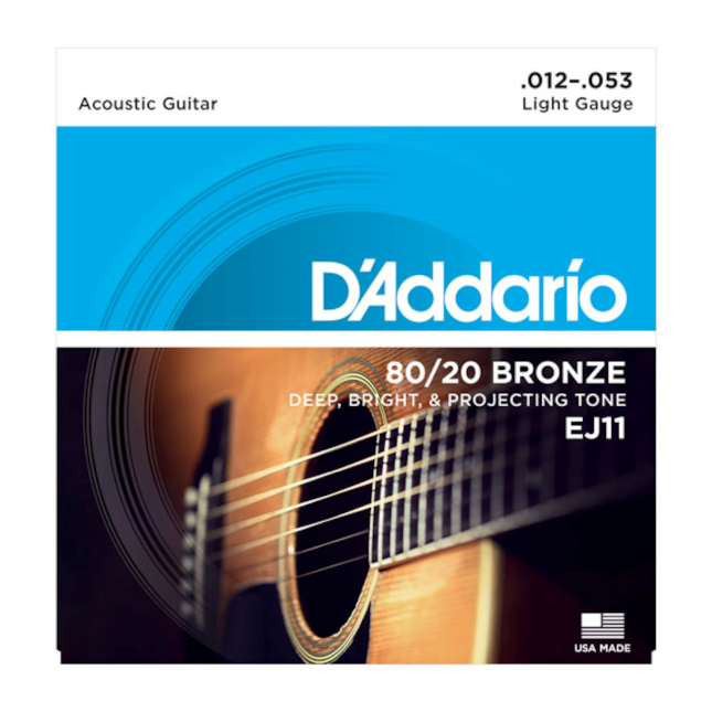 D'Addario EJ11 80/20 Bronze Acoustic Guitar Strings, Light 12-53