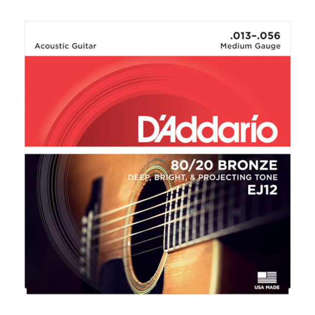 D'Addario EJ12 80/20 Bronze Acoustic Guitar Strings, Medium 13-56