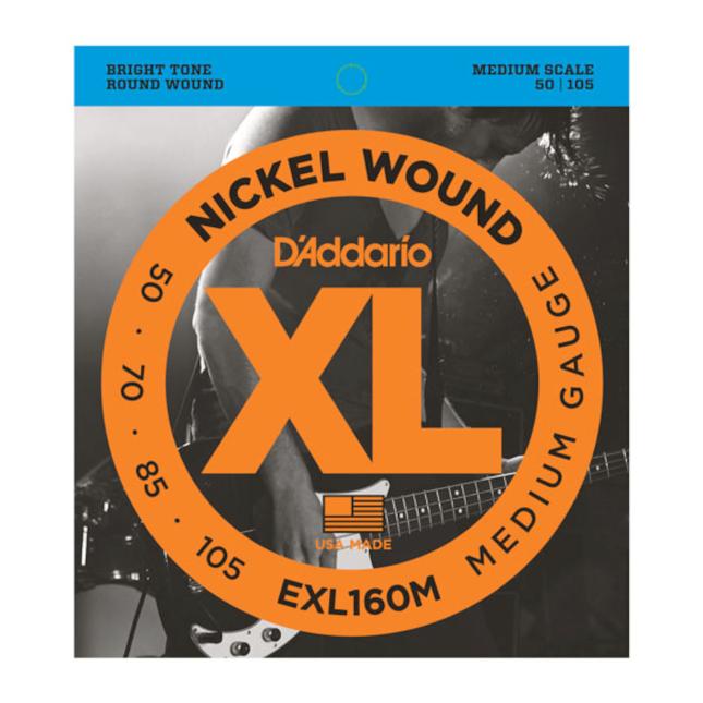 D'Addario EXL160M Nickel Wound Bass Strings, Medium 50-105, Medium Scale