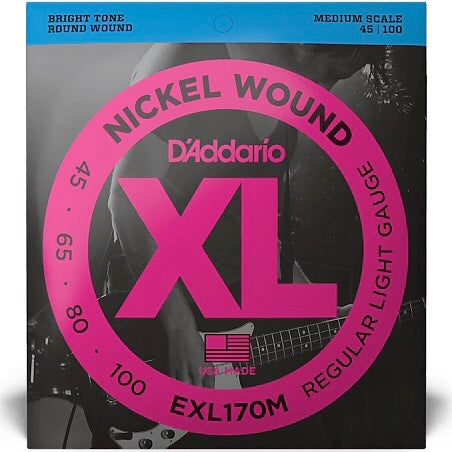 D'Addario EXL170M Nickel Wound Bass Strings, Regular Light 45-100, Medium Scale