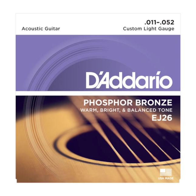 D'Addario EJ26 Phosphor Bronze Acoustic Guitar Strings, Custom Light 11-52