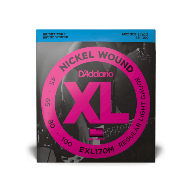 D'Addario EXL170M Nickel Wound Bass Strings, Regular Light 45-100, Medium Scale