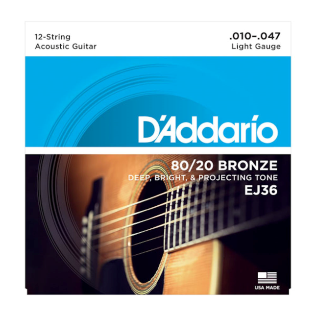 D'Addario EJ36 80/20 Bronze Acoustic Guitar Strings, 12-String Light 10-47