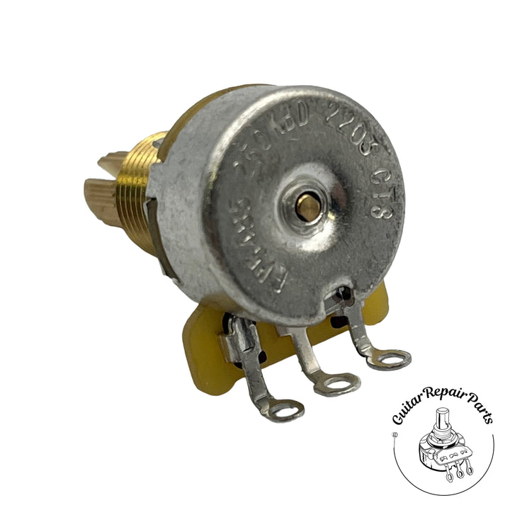 CTS 250K Mini Potentiometer, Audio Taper, Brass Split-Shaft, Dimpled Back