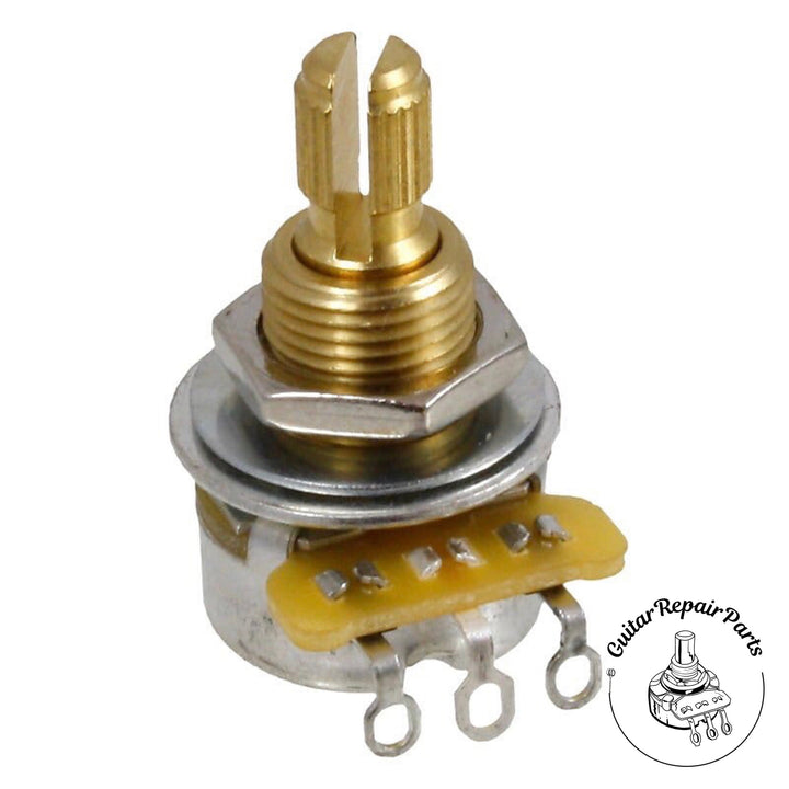 CTS 500K Mini Potentiometer, Audio Taper, Brass Split-Shaft, Dimpled Back