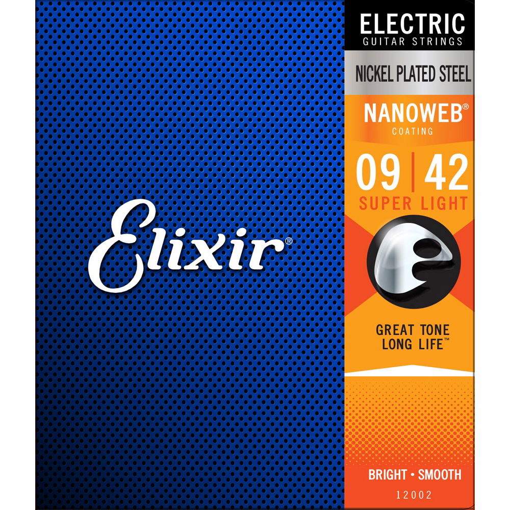 Elixir 12002 Nanoweb Nickel Plated Electric Guitar Strings, Super Light 9-42
