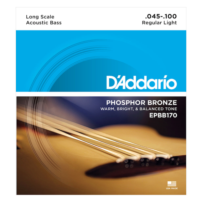 D'Addario EPBB170 Phosphor Bronze Acoustic Bass Strings, Regular Light 45-100, Long Scale