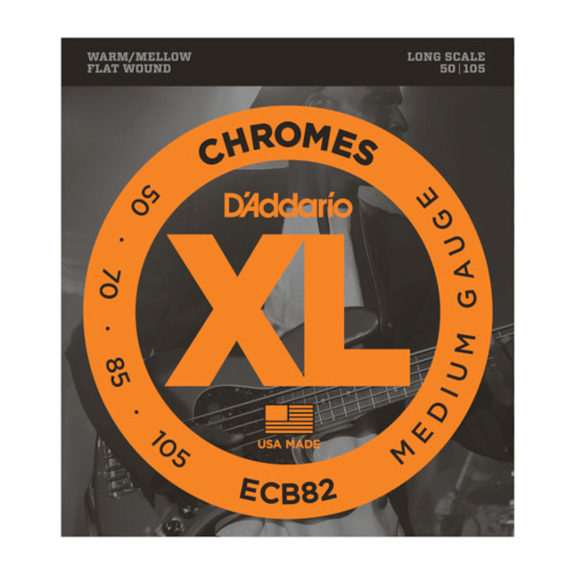 D'Addario ECB82 XL Chromes Flat-Wound Bass Strings, Medium 50-105, Long Scale