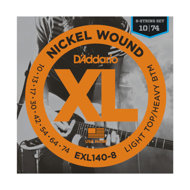 D'Addario EXL140-8 Nickel Wound Electric Guitar Strings, 8-String Light Top/Heavy Bottom 10-74