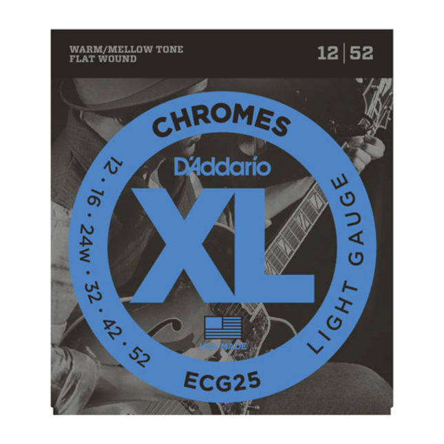 D'Addario ECG25 Chromes Flat Wound Guitar Strings, Light 12-52