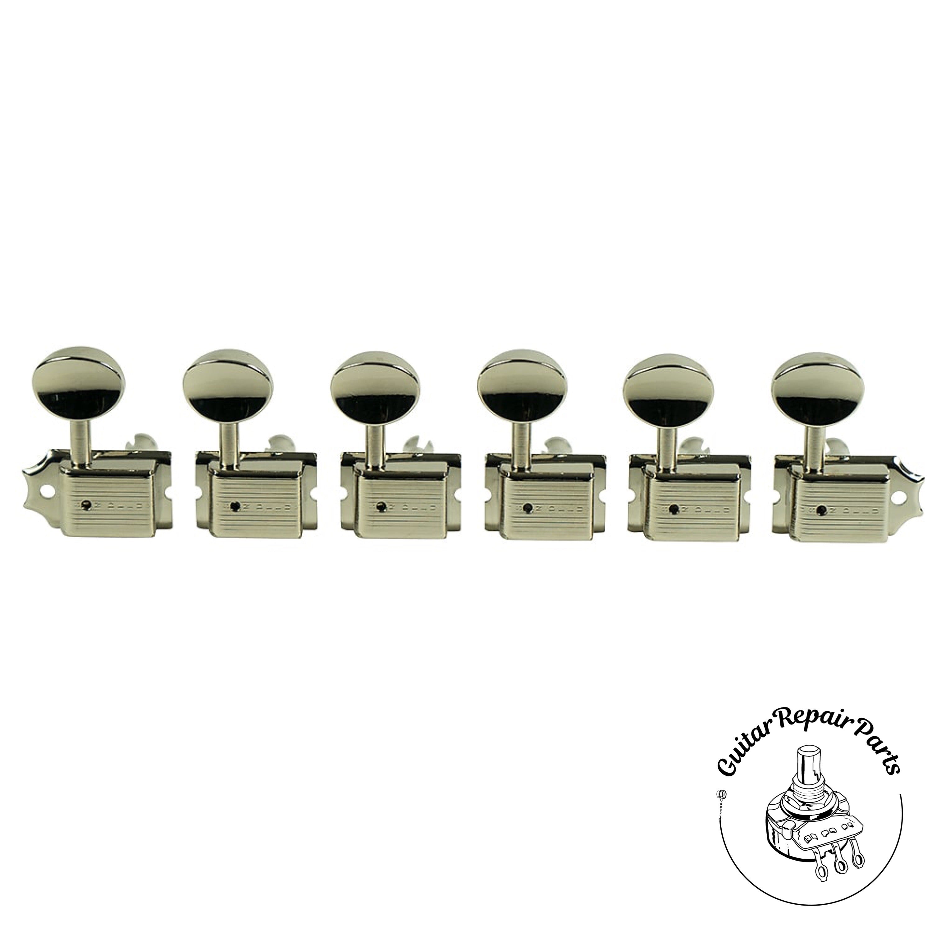 Kluson KD-6B-NM Single Line Deluxe Series Tuning Machines, 6-in-line -  Nickel w. Oval Metal Button