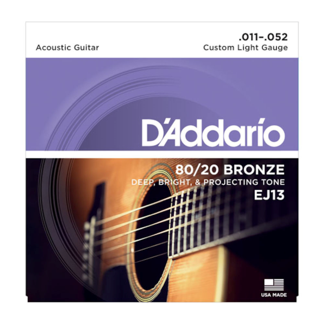 D'Addario EJ13 80/20 Bronze Acoustic Guitar Strings, Custom Light 11-52