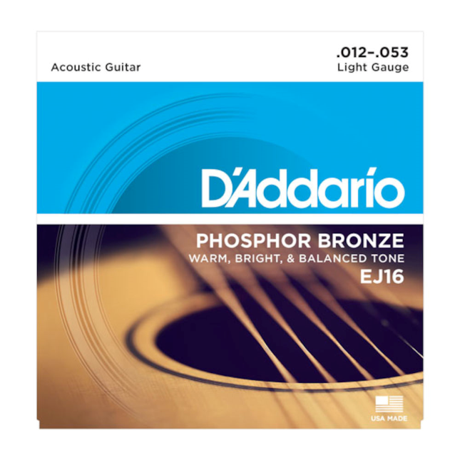 D'Addario EJ16 Phosphor Bronze Acoustic Guitar Strings, Light 12-53